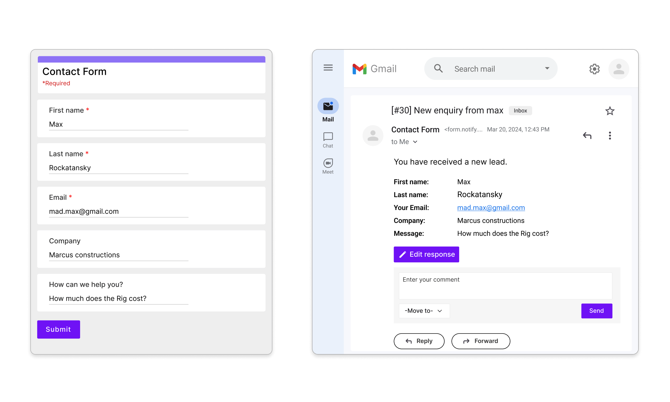 Send Google Forms response as email