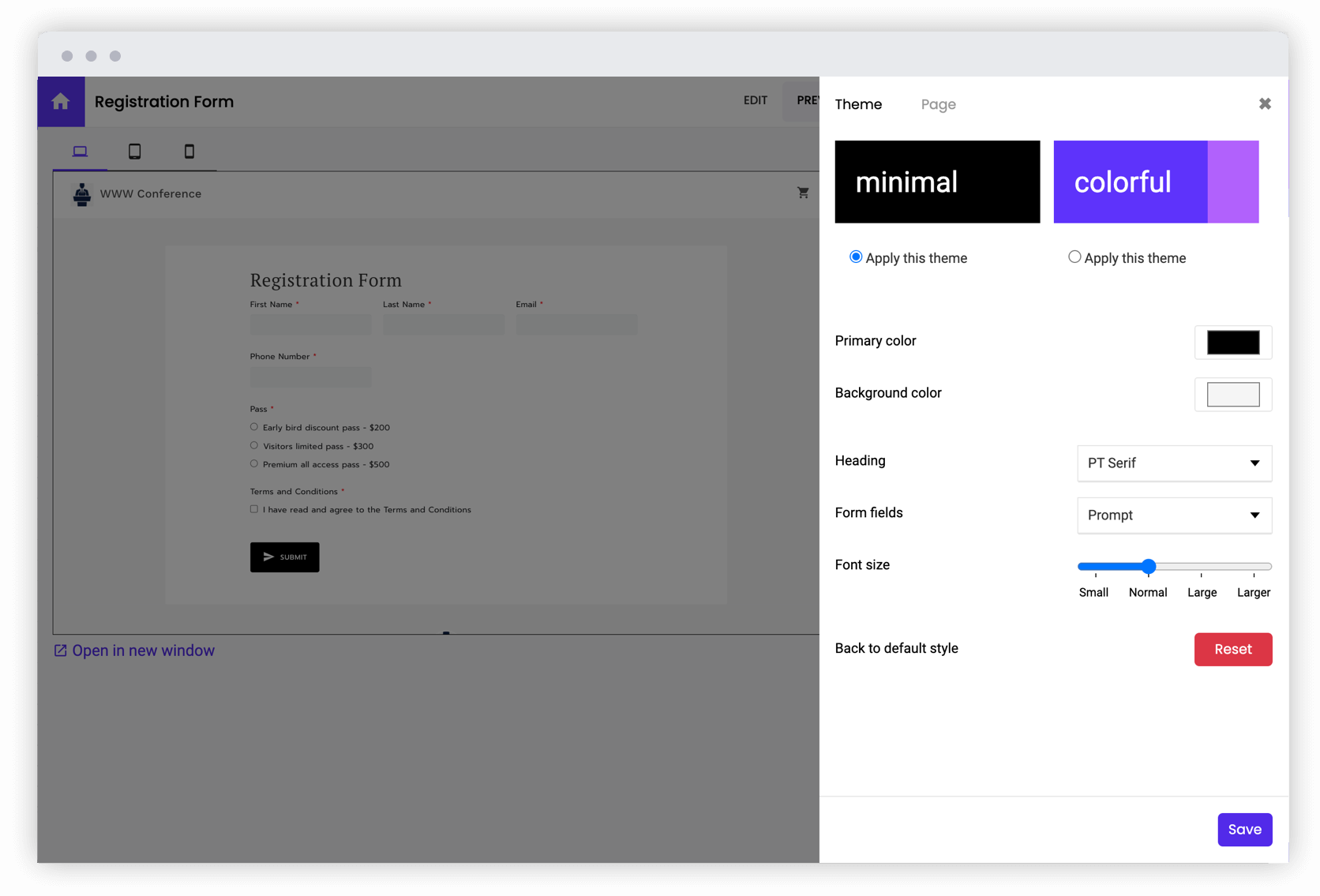 Use a branded share link by uploading your logo, customizing the theme