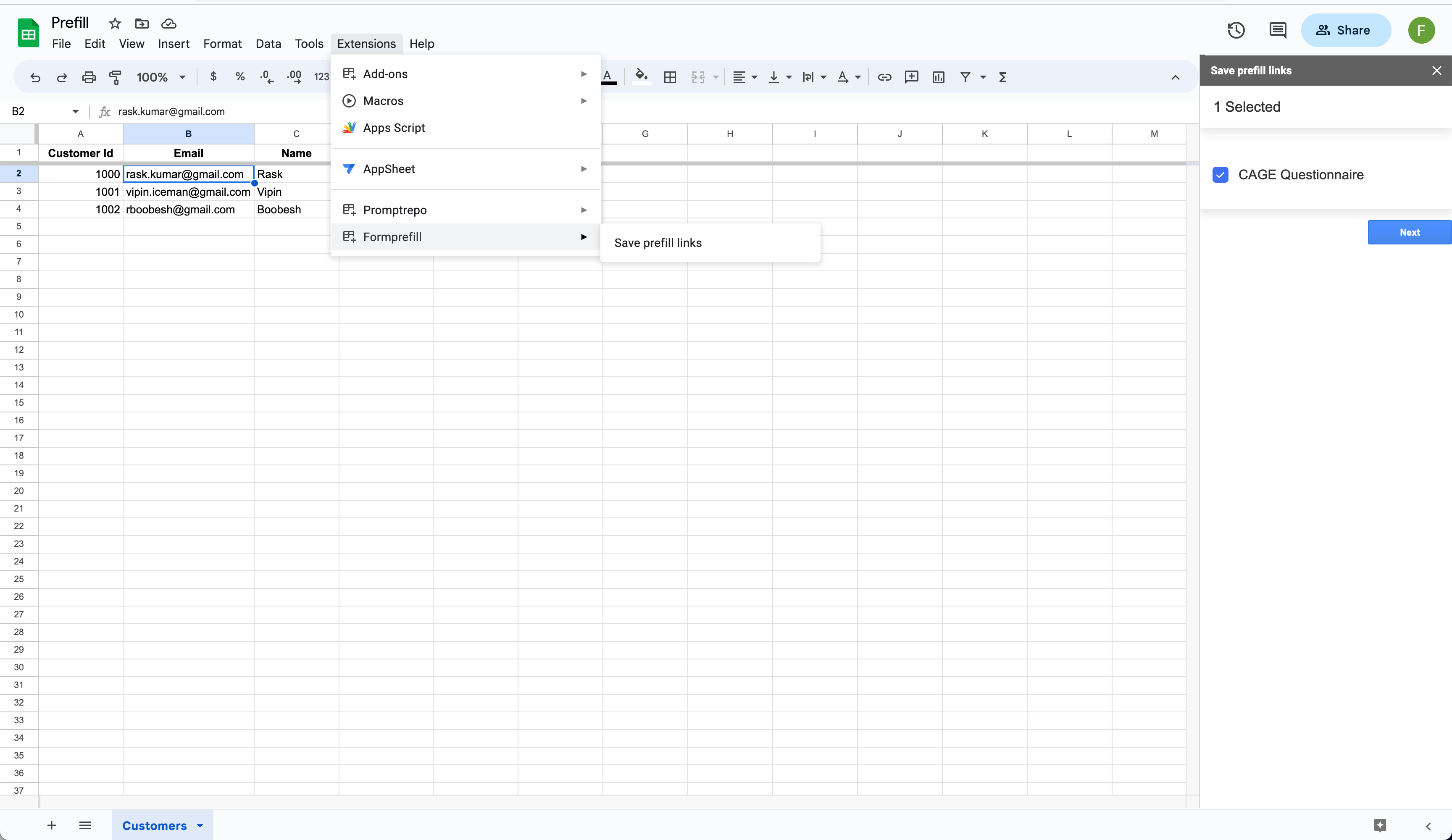 Import prefill links from a Google Sheet to streamline the data entry process