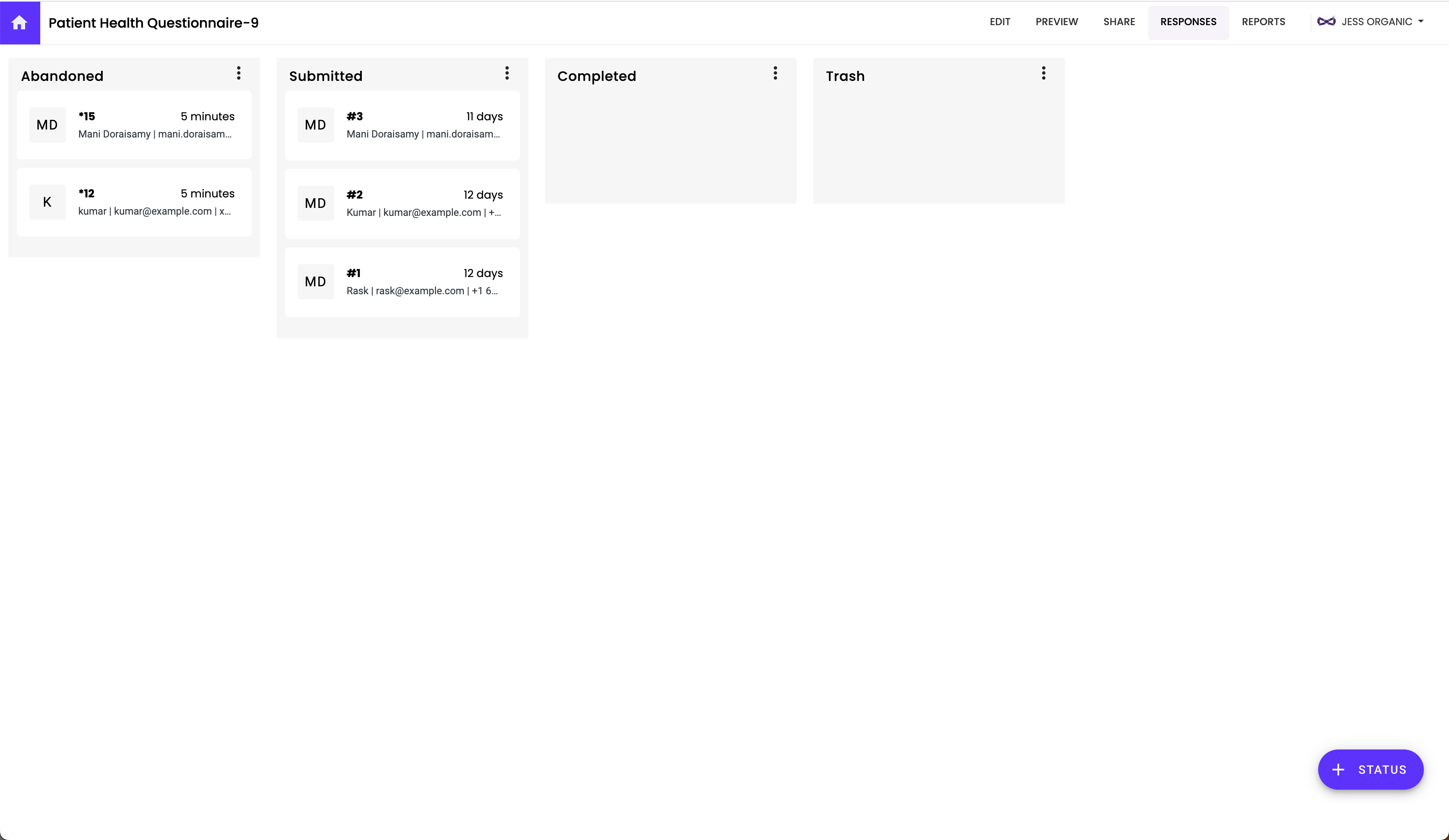 Manage responses using a Kanban board