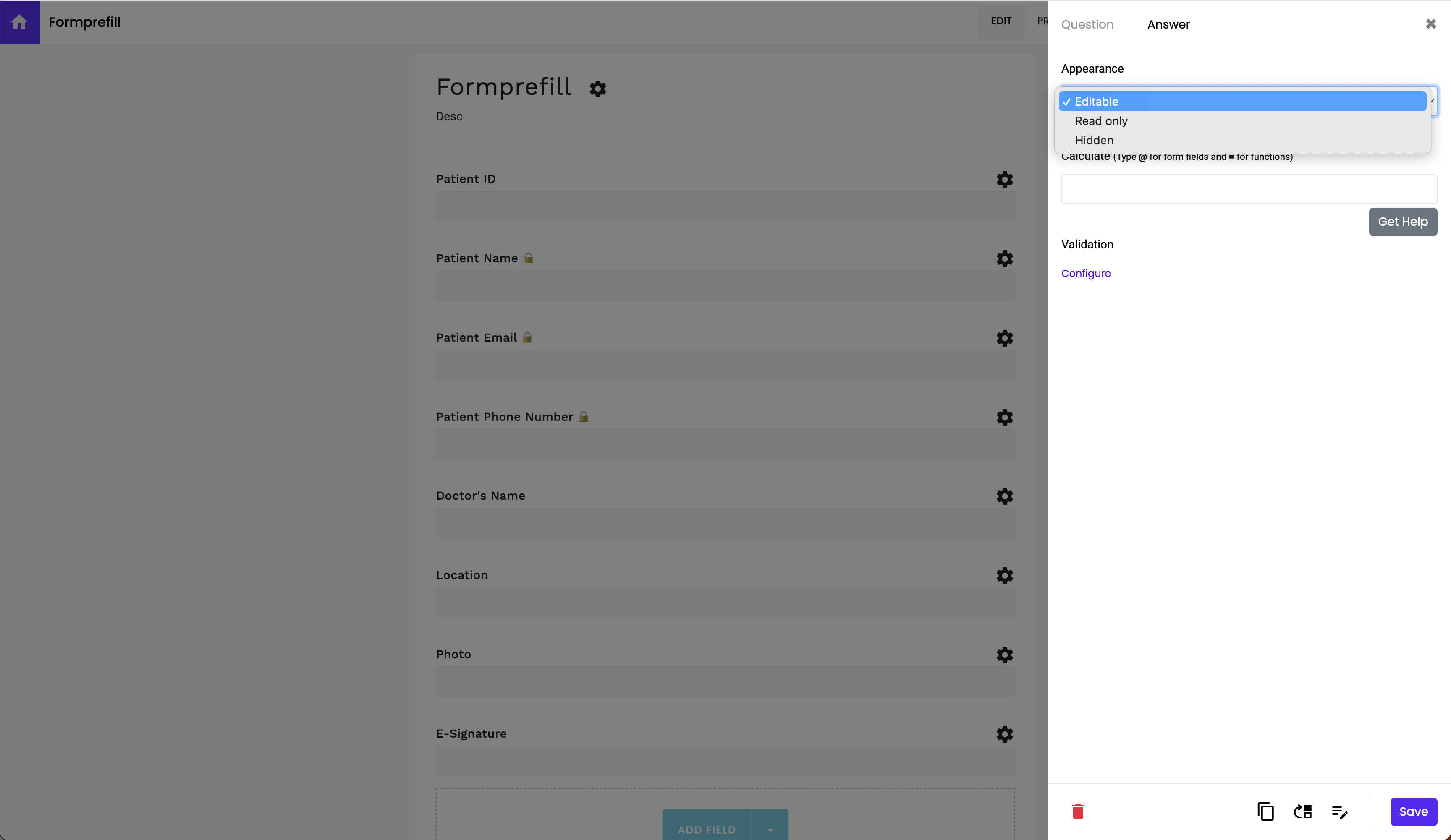 Mark prefill field as readonly or hidden