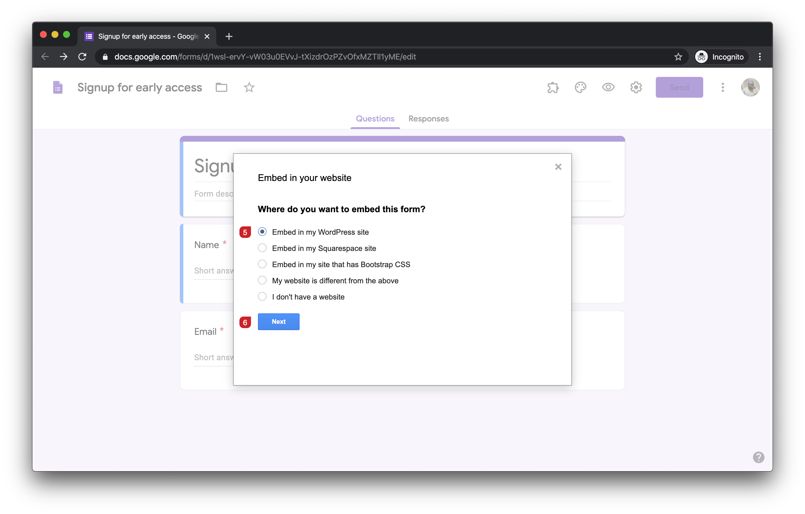 Select the worpress option