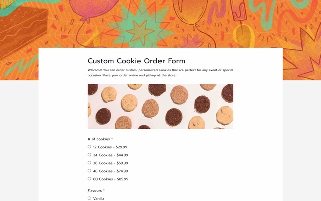Custom cookie order form template for WhatsApp