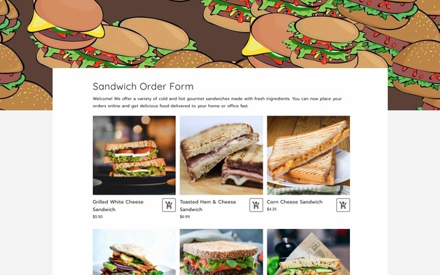 Sandwich order form template for Google Forms