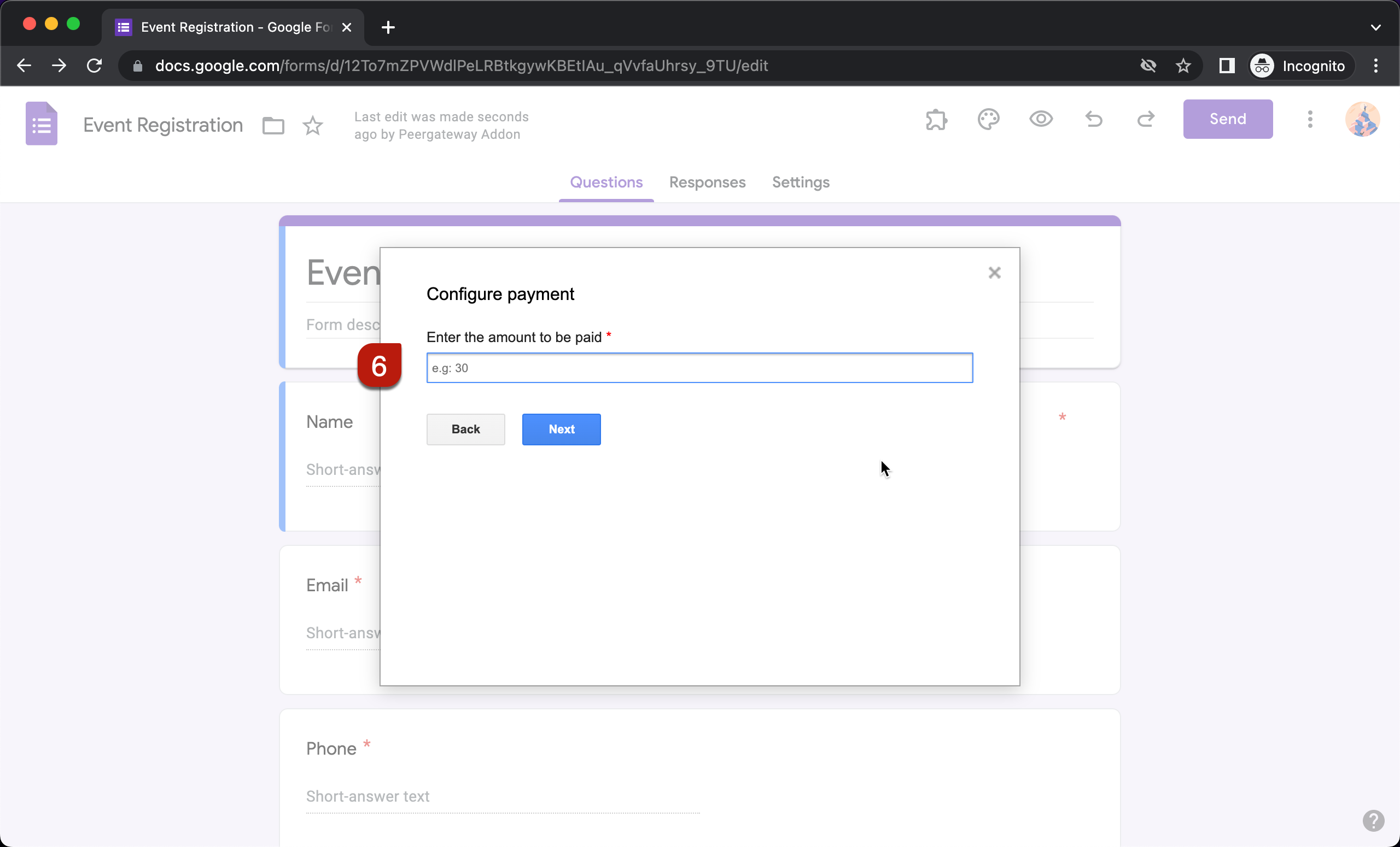 Step 6: Enter the amount that you would like to collect and click Next.