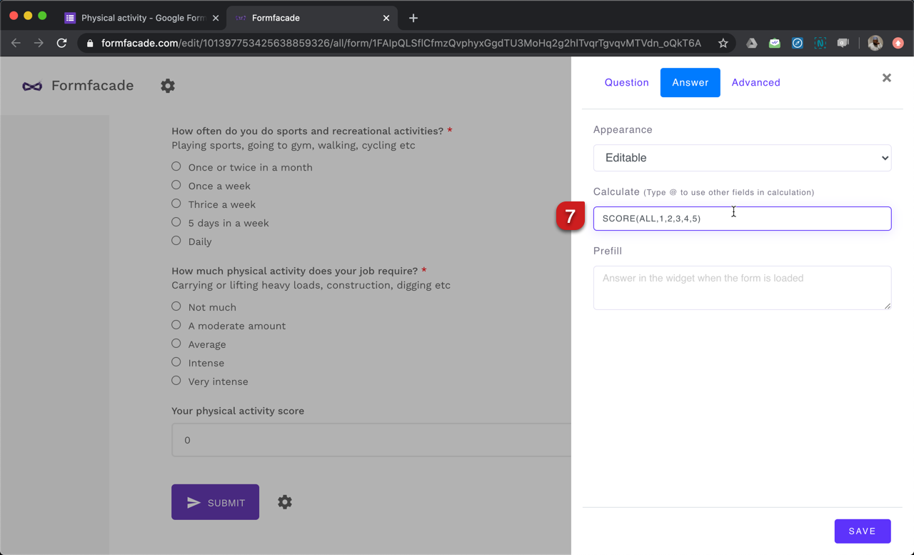 Step 7: Write the SCORE function in "Calculate" and click on the Save button.