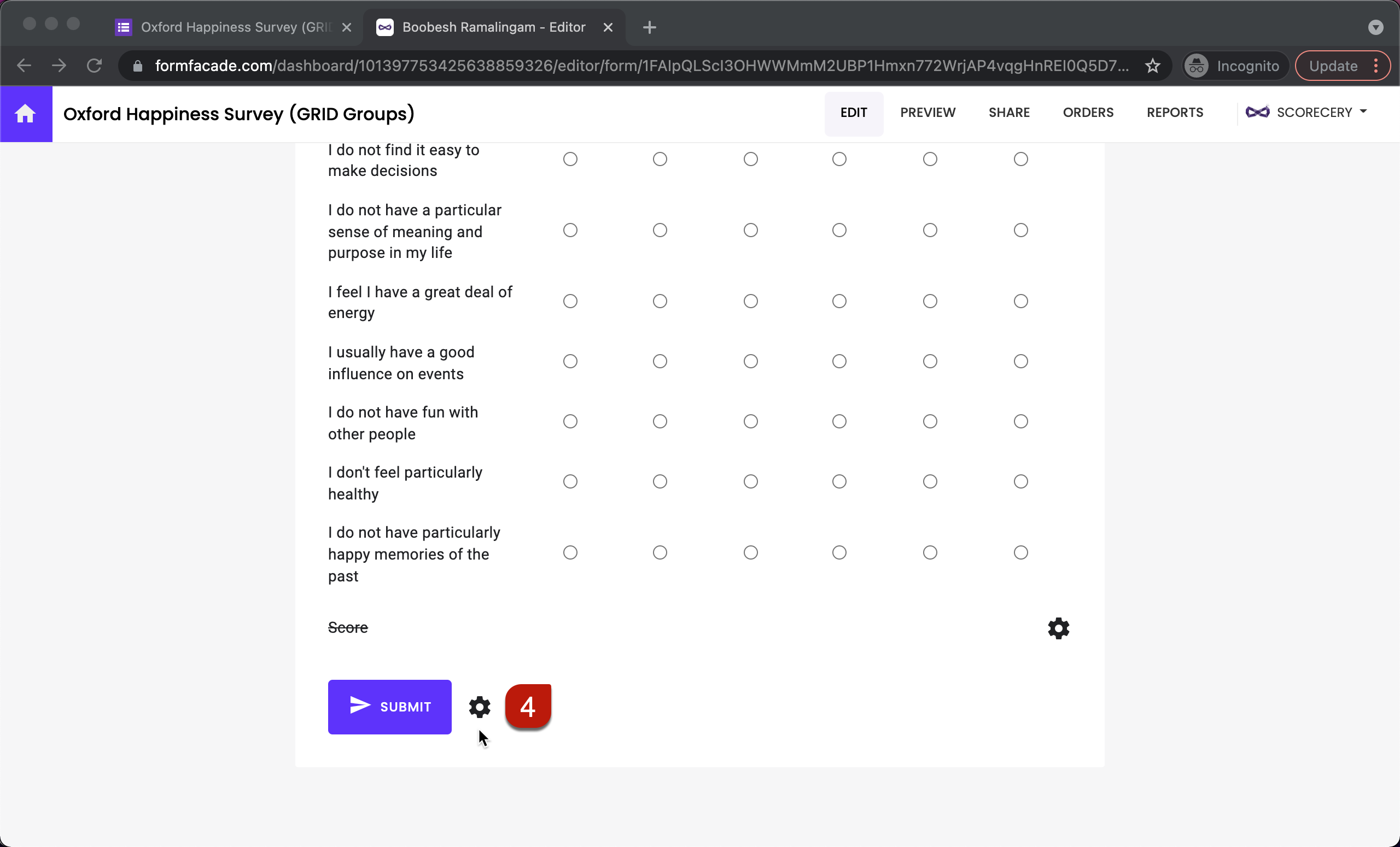 Step 4: In the Edit page, click on the gear icon next to the Submit button.
