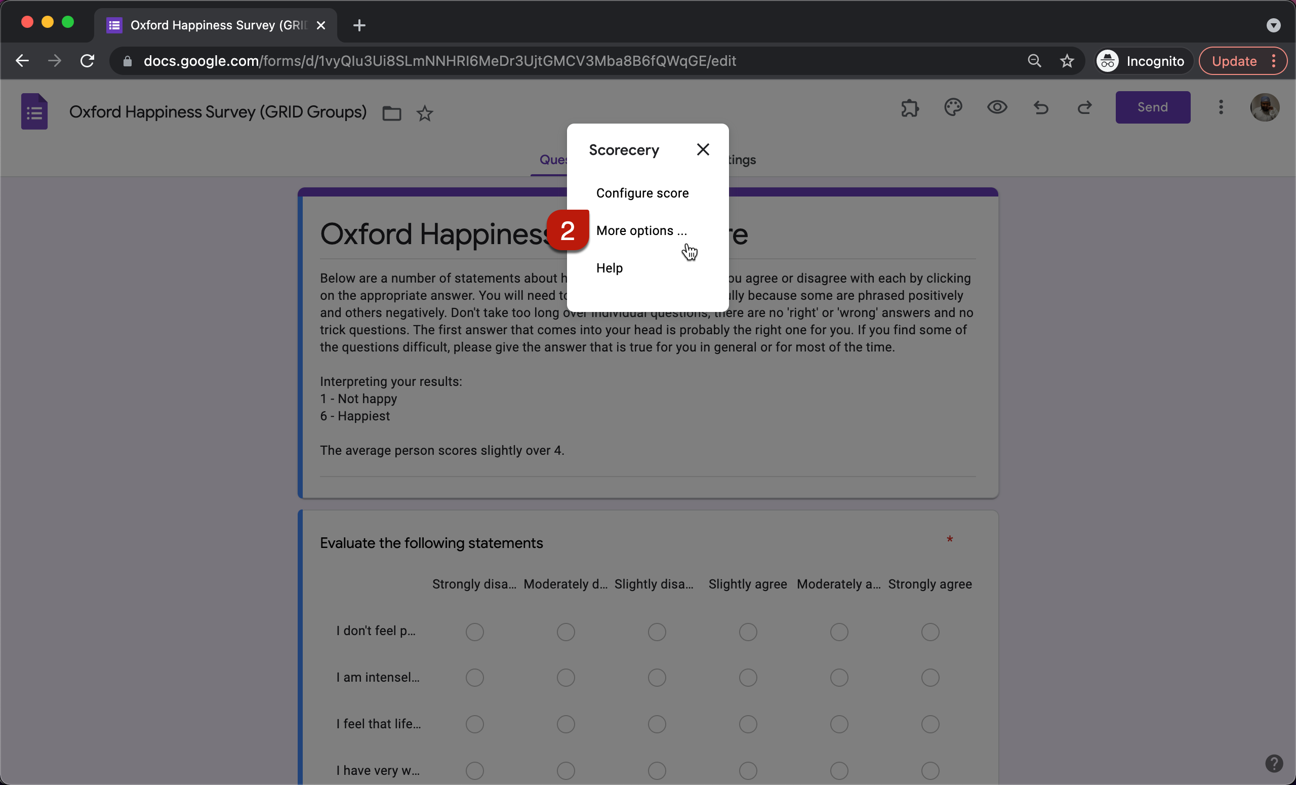 Step 2: Scorecery menu will be displayed. Click More options.