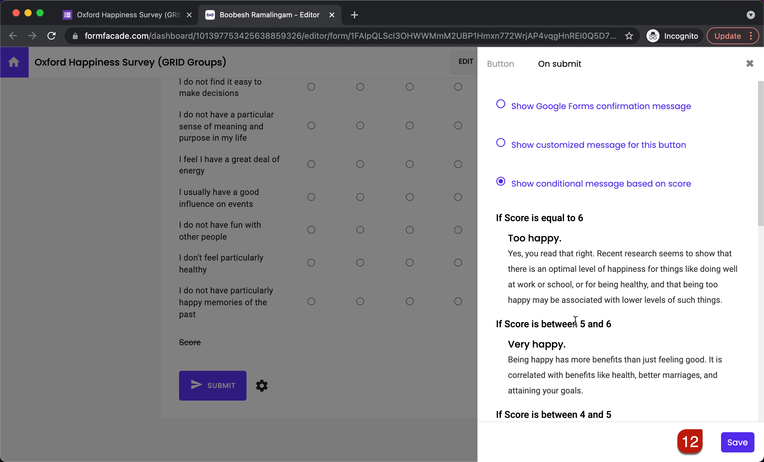 Step 12: You will see the summary of the conditions with the customized messages. Click Save to complete setup.