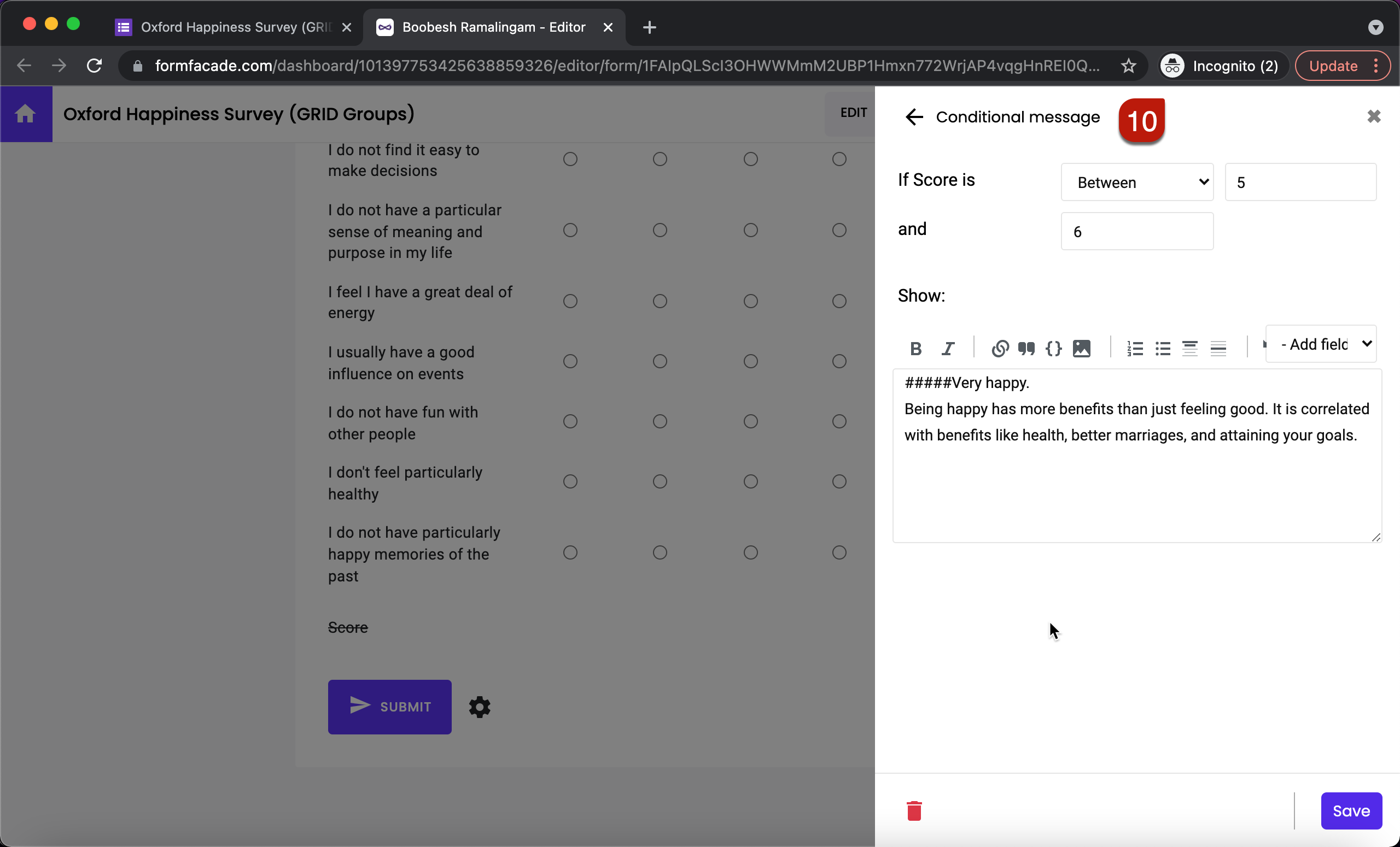 Step 10: Update the condition, enter a customize message and click Save.