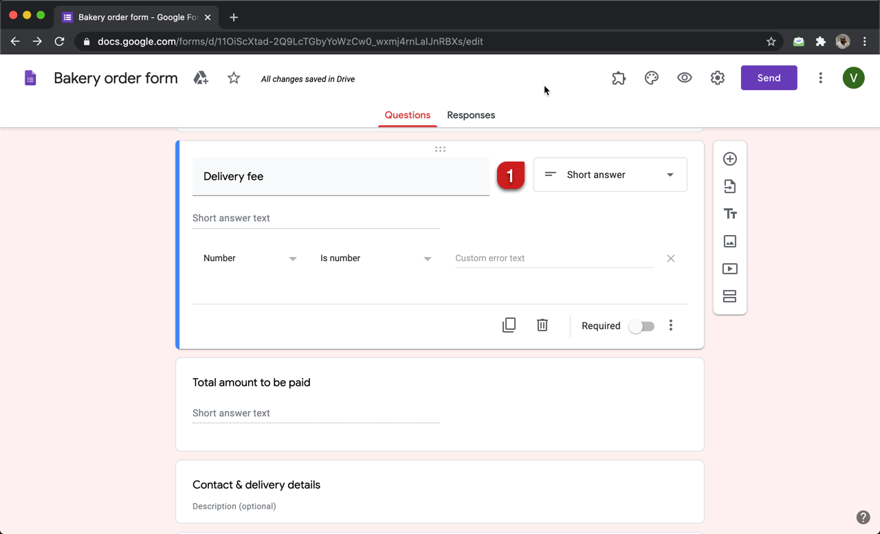 Step 1: Add a short answer question with number response validation in Google Forms.