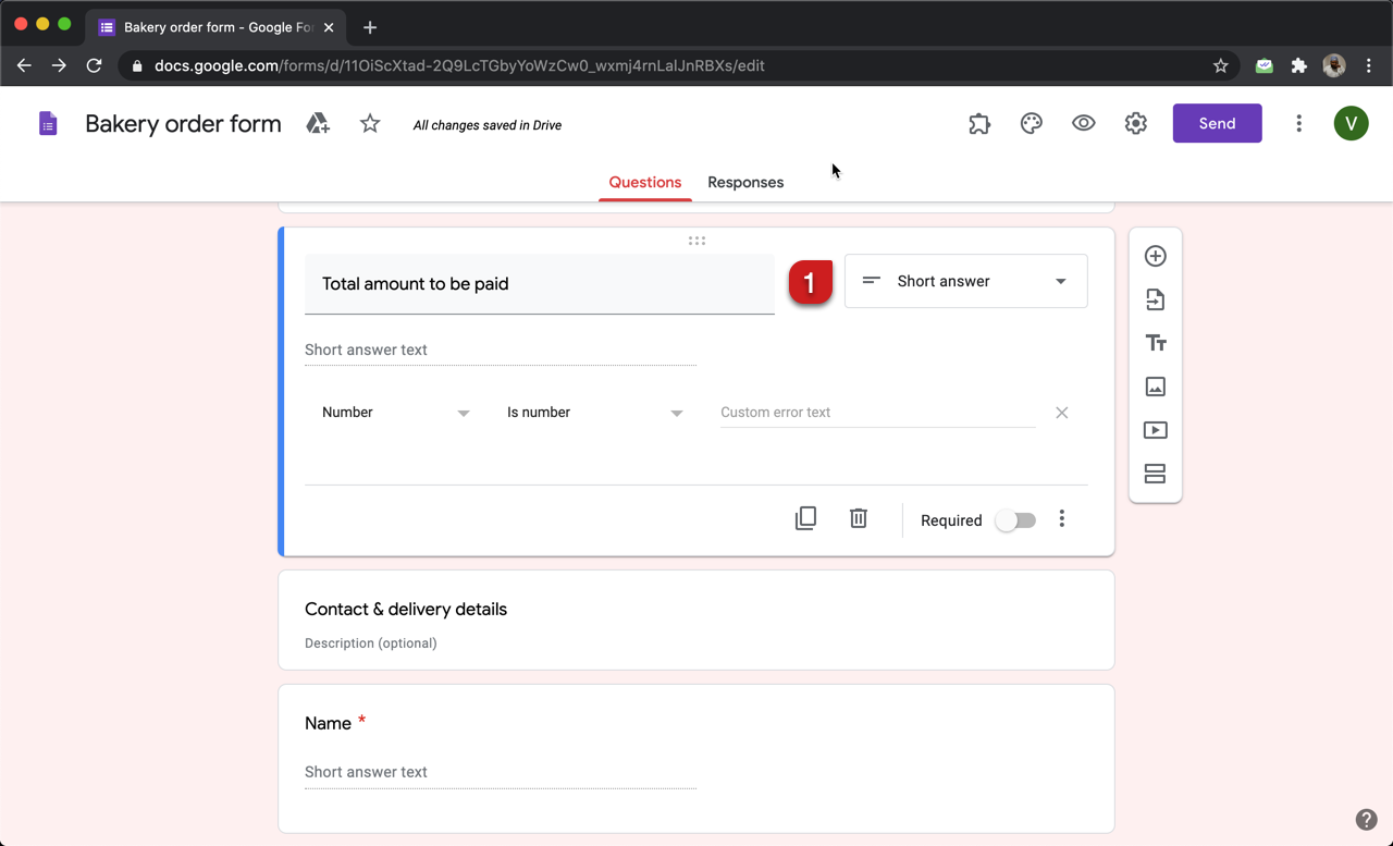 Step 1: Add a short answer question with number response validation in Google Forms.