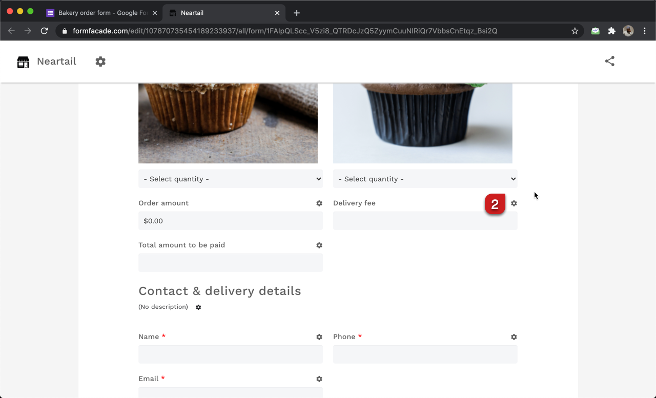 In the Neartail customize interface, click on the ⚙️icon next to the short answer question for delivery fee.