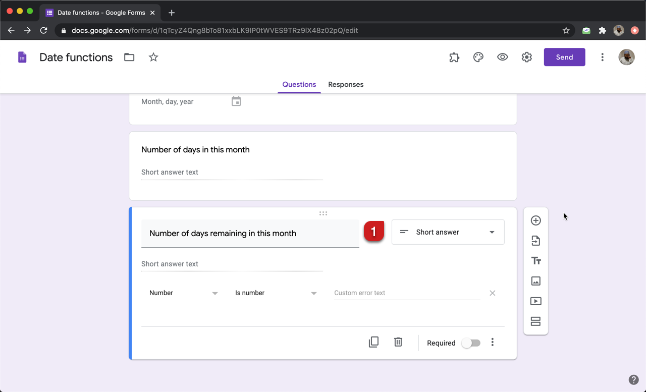 Step 1: Add a short answer question with number response validation in Google Forms.