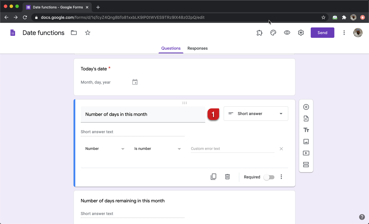 Step 1: Add a short answer question with number response validation in Google Forms.