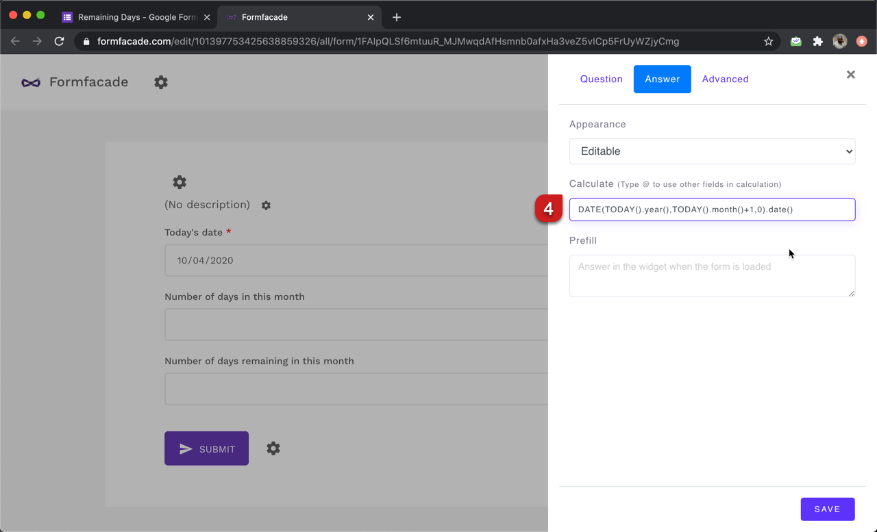 Step 4: Write the above formula in the Calculate option as shown below.