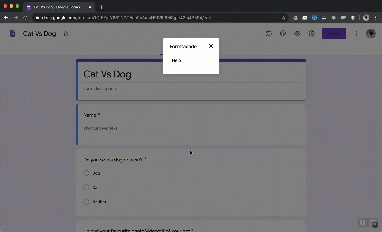 Click on the add-on icon a couple of mins after opening your Google Form (once you Google Form is loaded), Embed in a webpage and Customize this form option will be displayed in the menu.