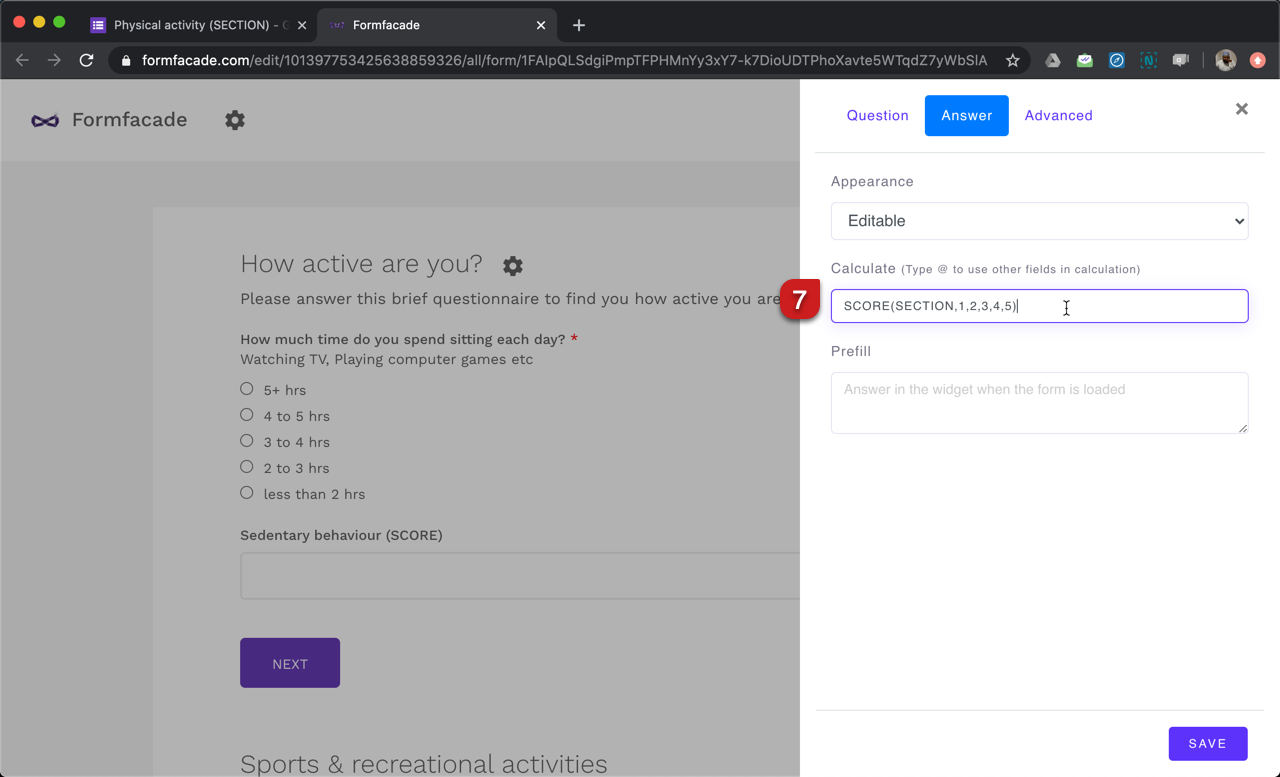 Step 7: Write the SCORE function in "Calculate" and click on the Save button.