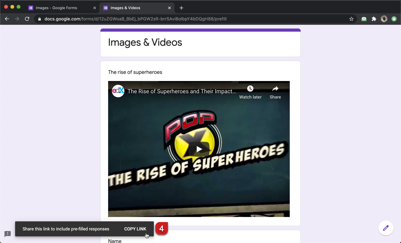Step 4: Click on COPY LINK to copy the pre-fill url.