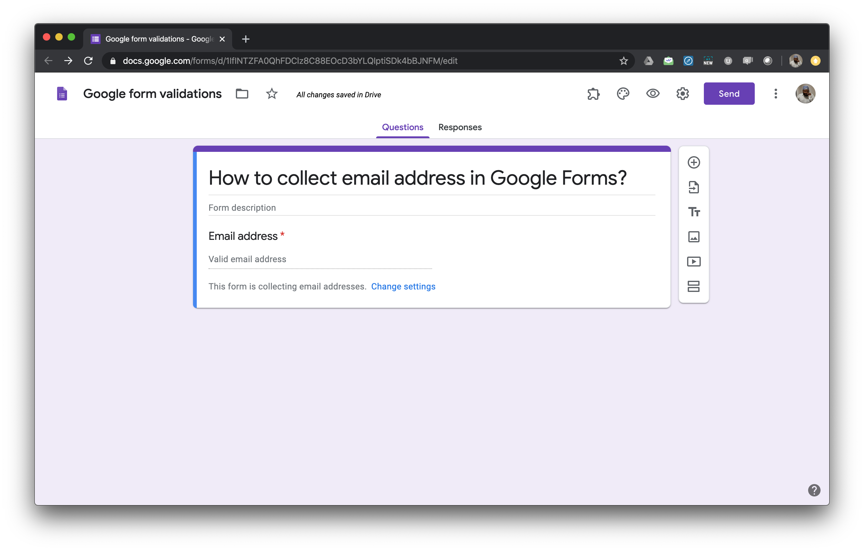 Google Form automatically adds email address as the first field in the form as shown below.