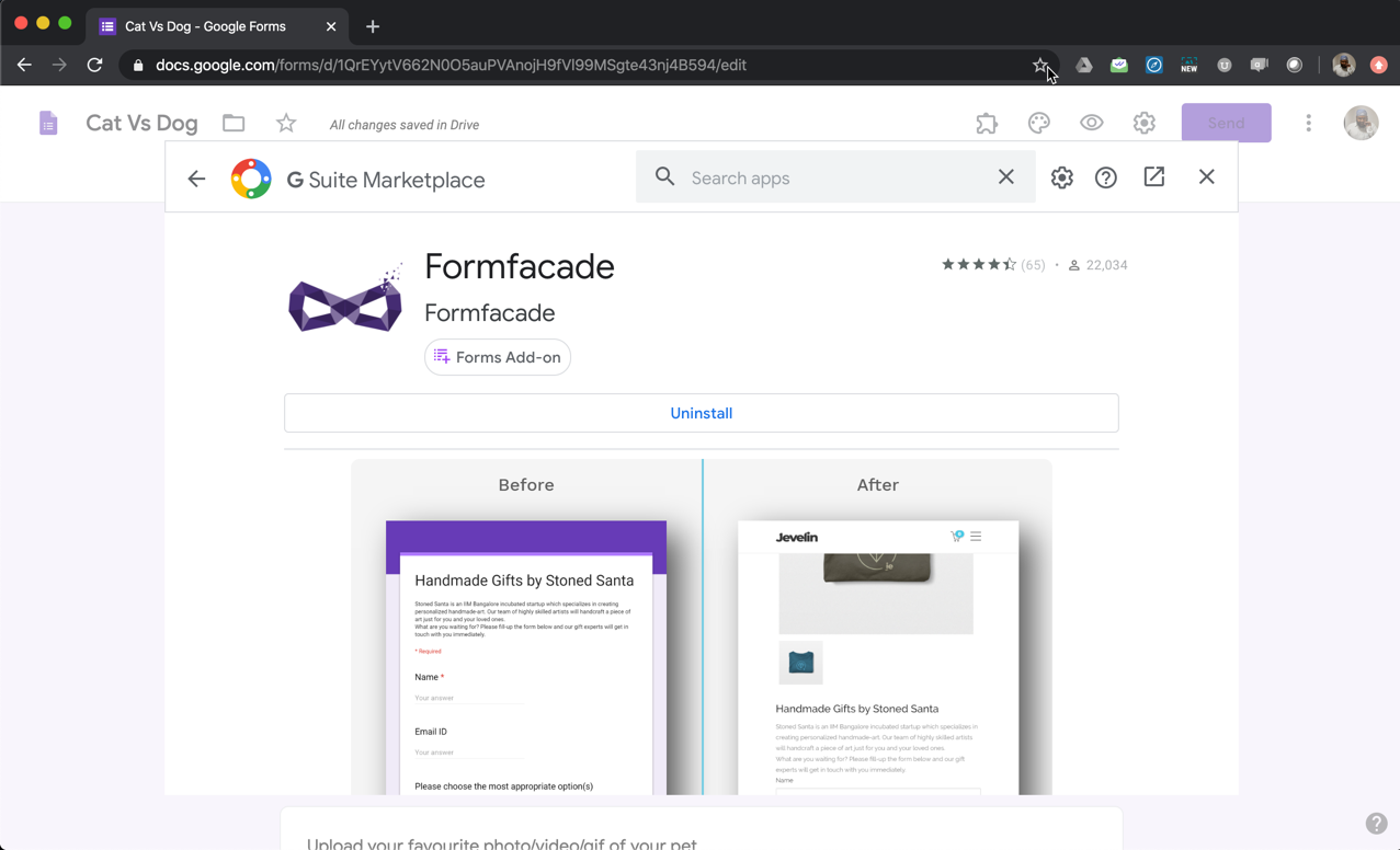 Install the Formfacade add-on from G Suite Marketplace
