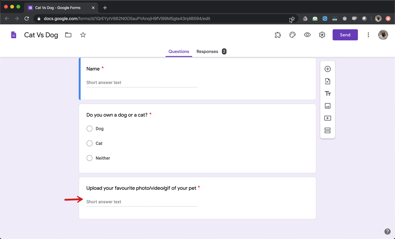 In your Google form, the file upload question will be converted in to a short answer question, where the url location of file uploaded by the user will be displayed. You can mark this converted short answer question as required to make file upload mandatory as shown below.