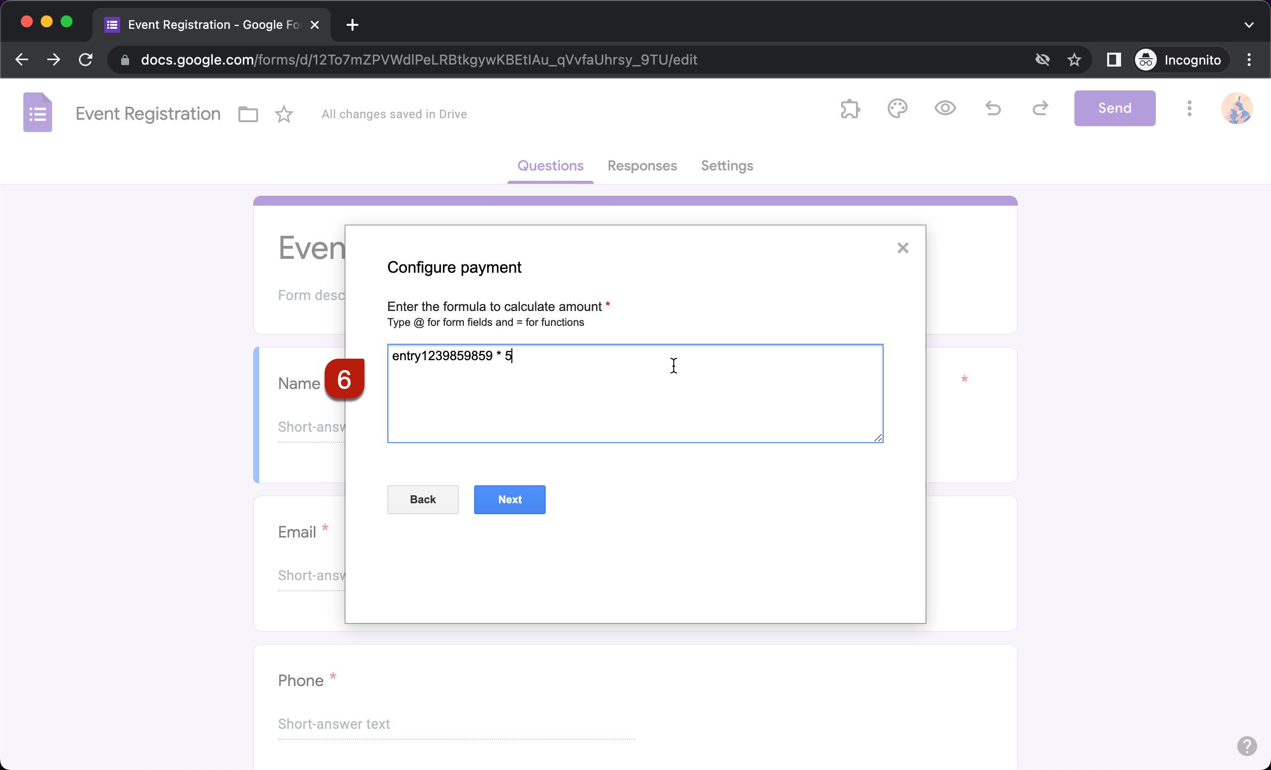 Step 6: Enter a custom formula to calculate the amount and click Next.