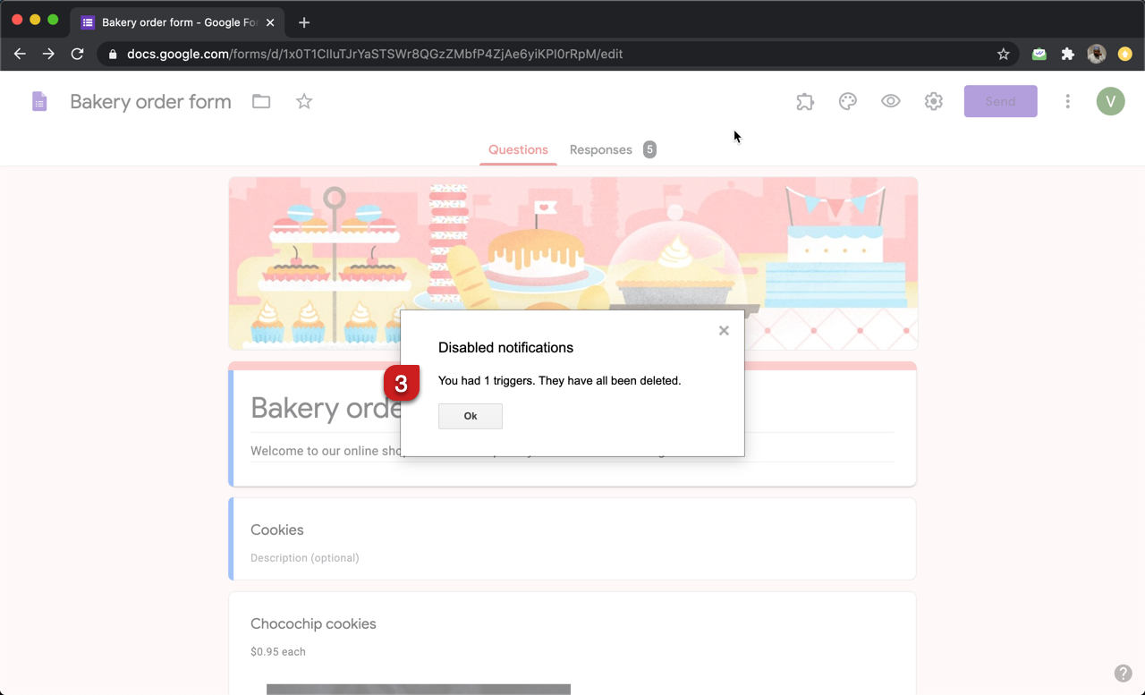 Step 3: A popup confirmation message with the number of disabled email triggers will be displayed.