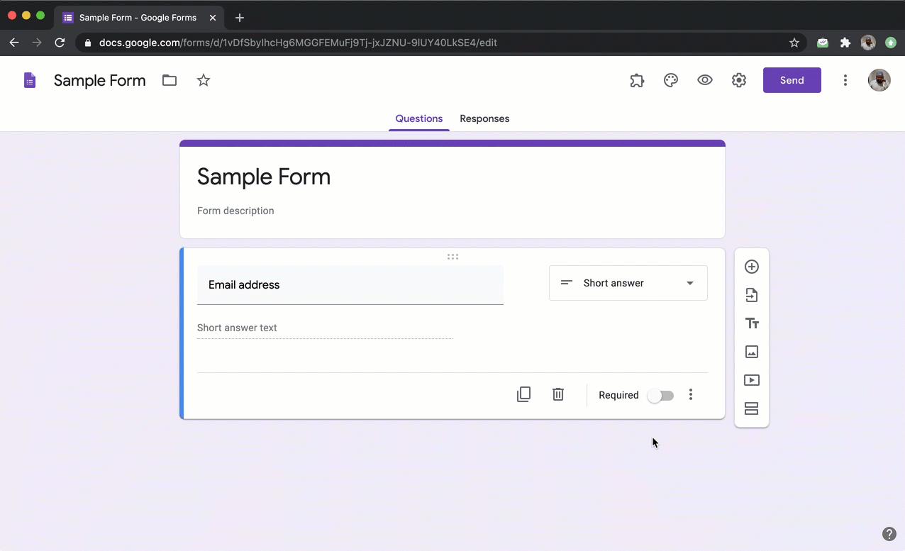 Select a question in Google Forms, click on ⋮ More icon and select show Description to enter description for that question.