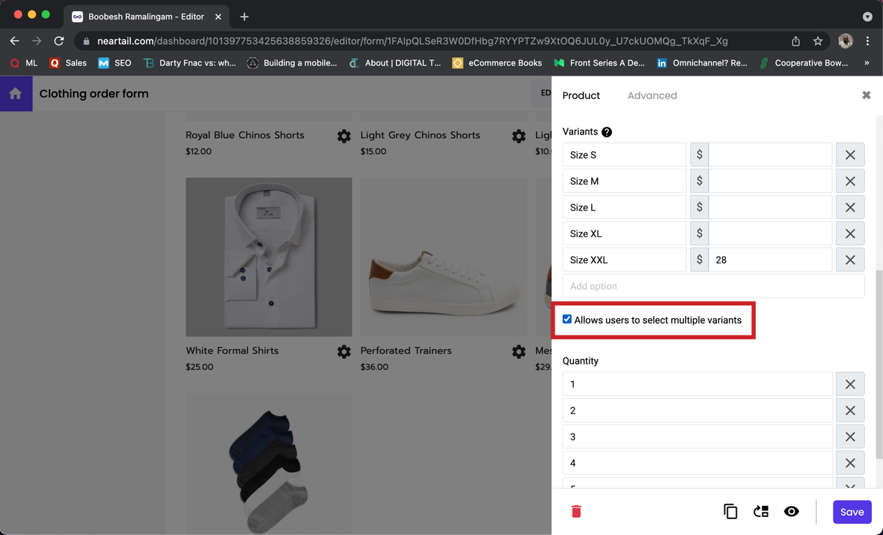 You can also enable the allow users to select multiple variants option so that users can order more than one variant.