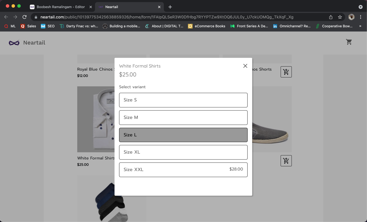 When users click on the add to cart option for product with variants, they will have the have to select the variant they want to order.