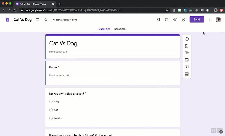 Open your Google Form and click on the SEND button at the top right corner. Send form popup screen will be displayed. Click on <> embed option and copy the HTML code. Open your Squarespace editor for the page where you want to embed the form, add a Code Block and paste this HTML code. Save and publish the page to make your form live.
