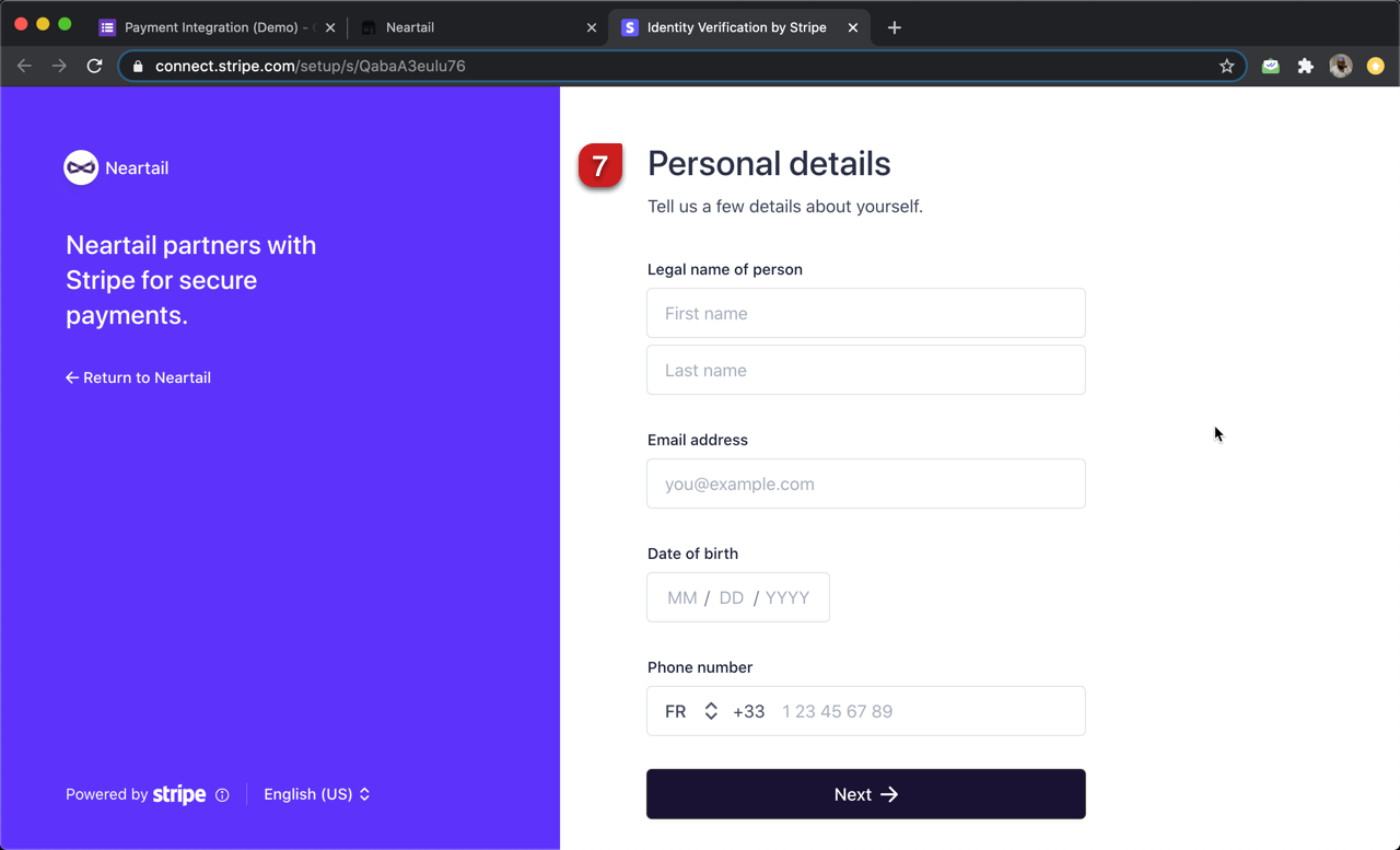 Step 7: Enter your personal details such as legal name of person, email address, date of birth and phone number.