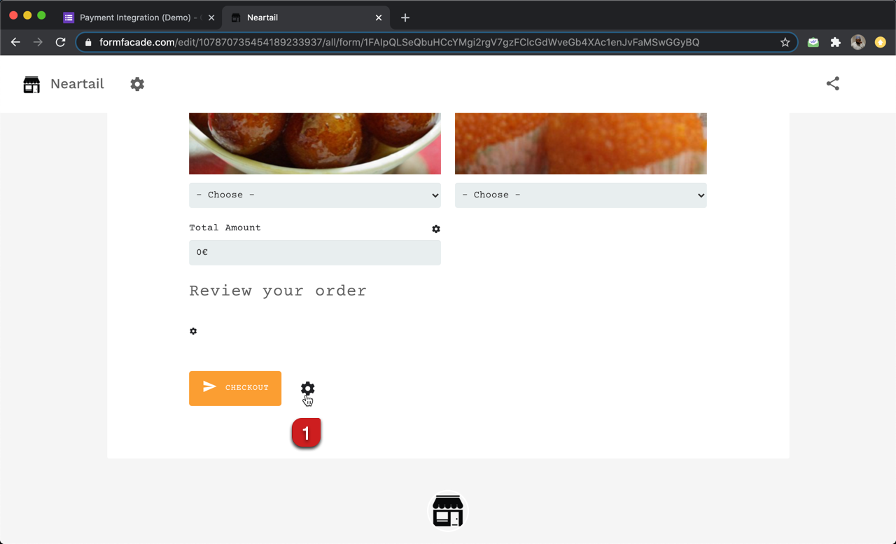 In the Neartail customize interface, click on the ⚙️icon next to the submit button.