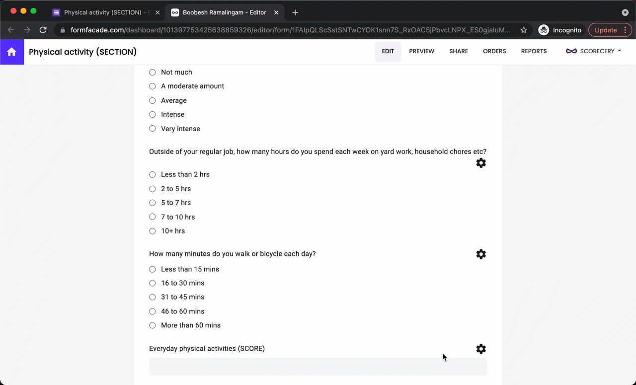 Step 10: Similarly, click on gear icon next to section score question in third section. Question settings page will be displayed. Click Answer, add the POINTS(SECTION) formula in the Calculate option and click Save.