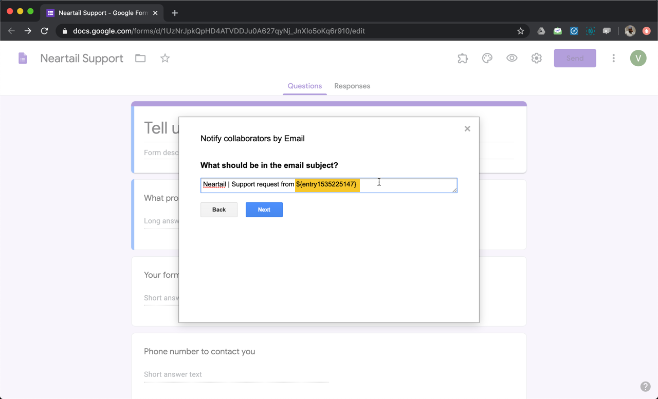 Step 2: Copy the entry id from the message editor and paste it in the subject as shown below.