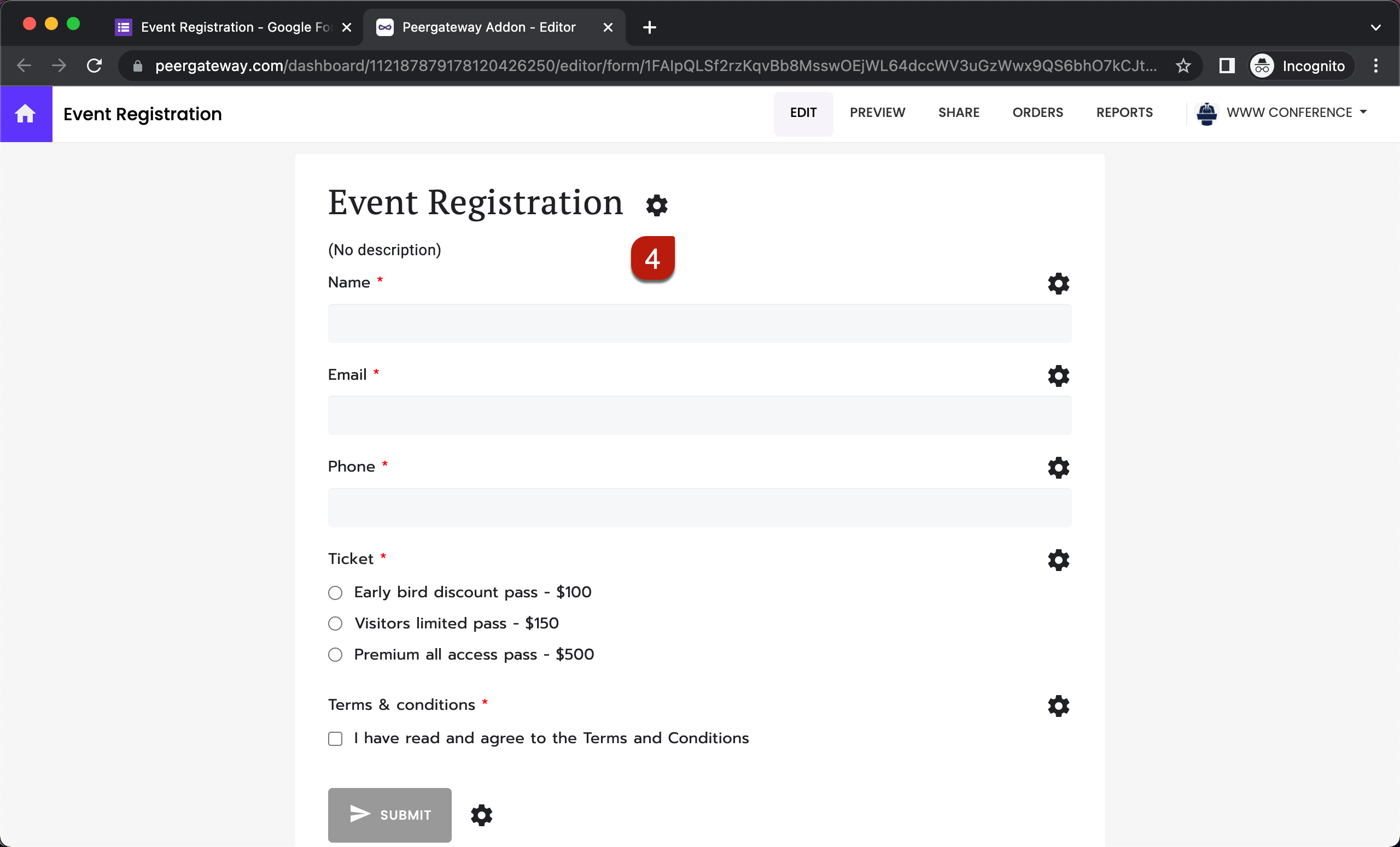 Step 4: Edit page will open in a new tab. Click on gear icon next to the form title.