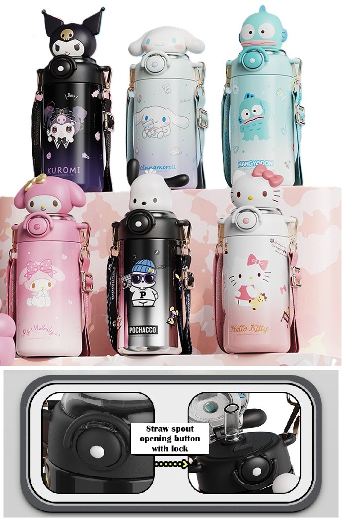 3D cartoon quality 316 stainless steel thermal flasks with strap