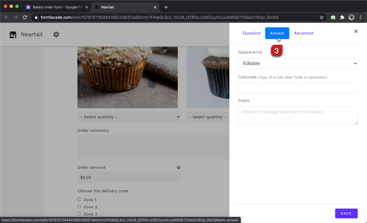 Step 3: Field settings screen will be displayed. Select the "Answer" tab and write the formula to show the order summary.