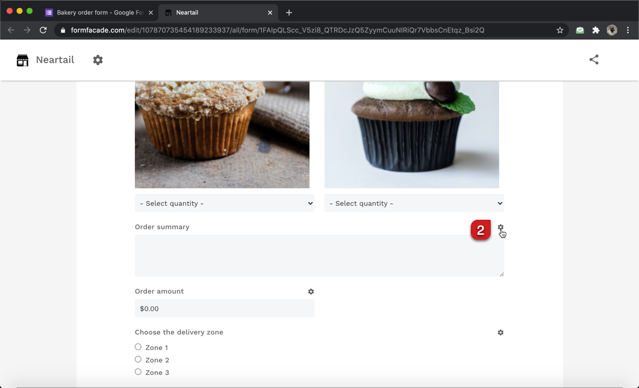 In the Neartail customize interface, click on the ⚙️icon next to the paragraph question for order summary.