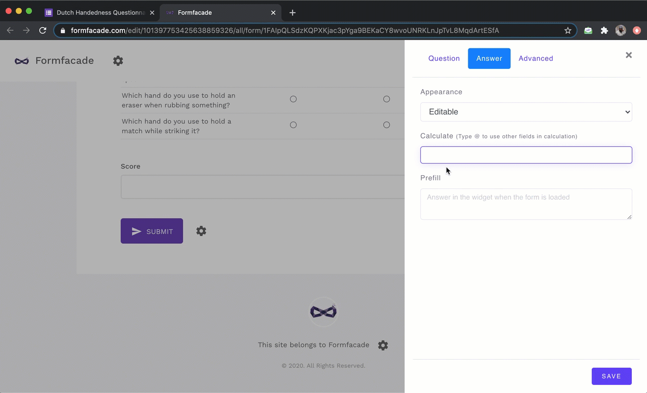 Step 4: Write the SCORE function in the Calculate option as shown below. The score varies from -10 for extreme left-handedness to + 10 for extreme right handedness. 