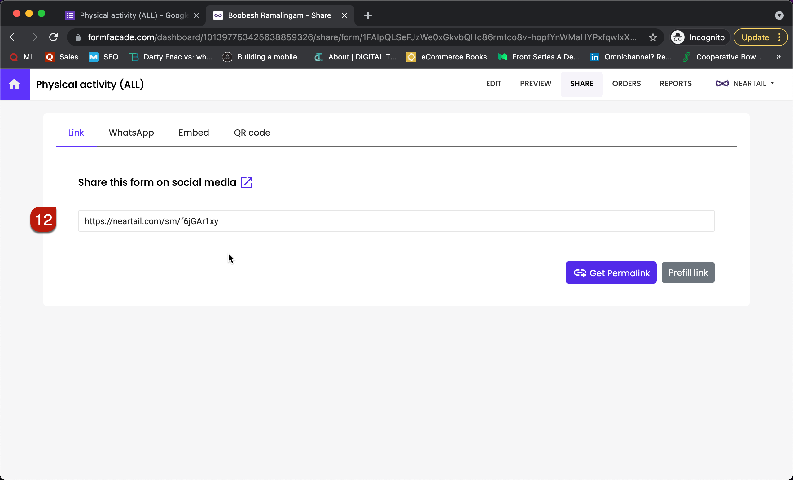 Step 12: Click Share. Copy the short link and share it with your users to collect responses.
