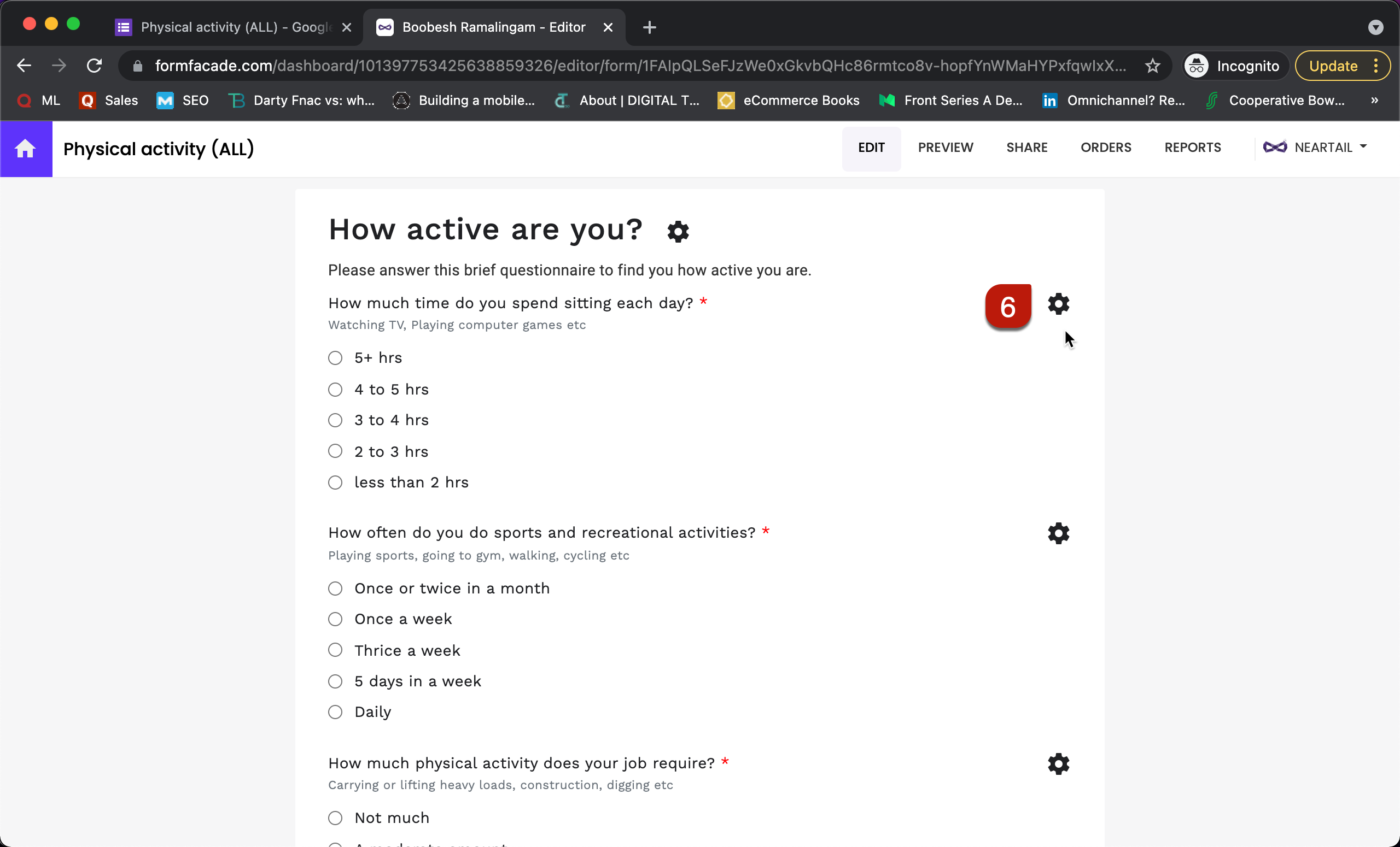 Step 6: In the Edit page, click on the gear icon next to the question.