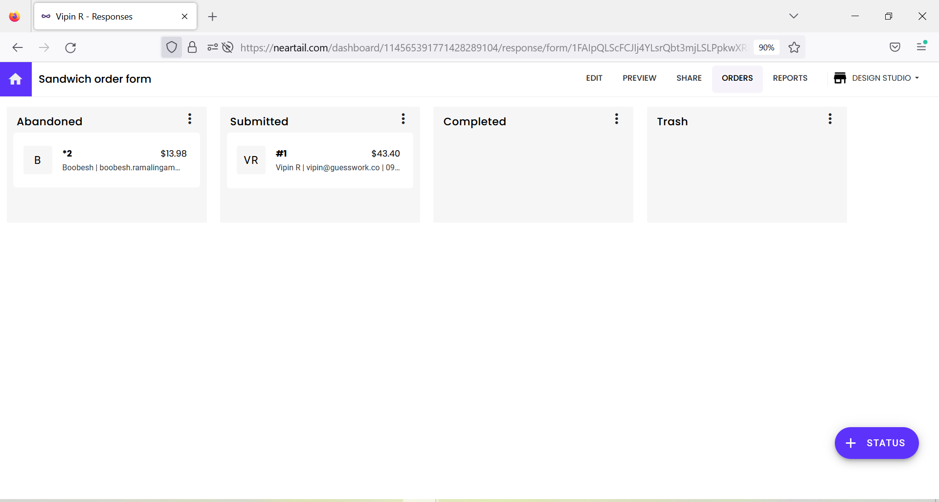 Step 2: Click Orders to view the submitted and abandoned orders