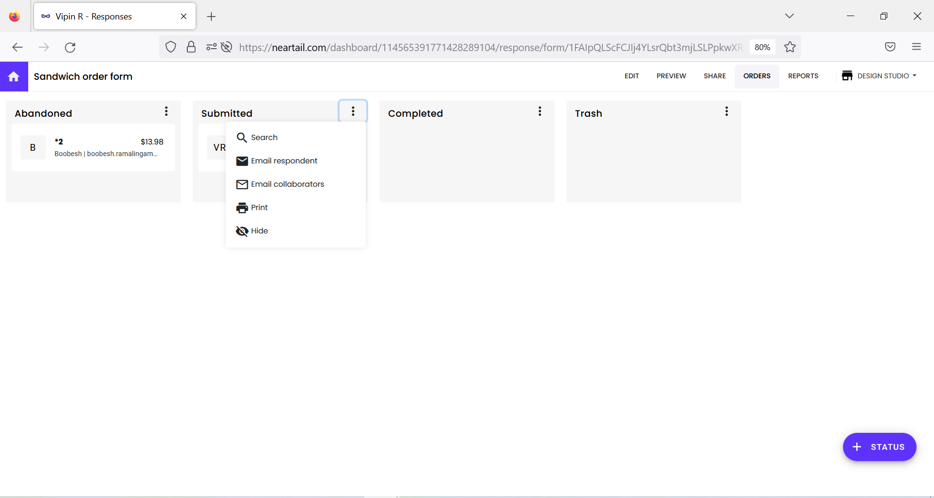 Step 3: In the Orders page, click on the More icon > click Email collaborators