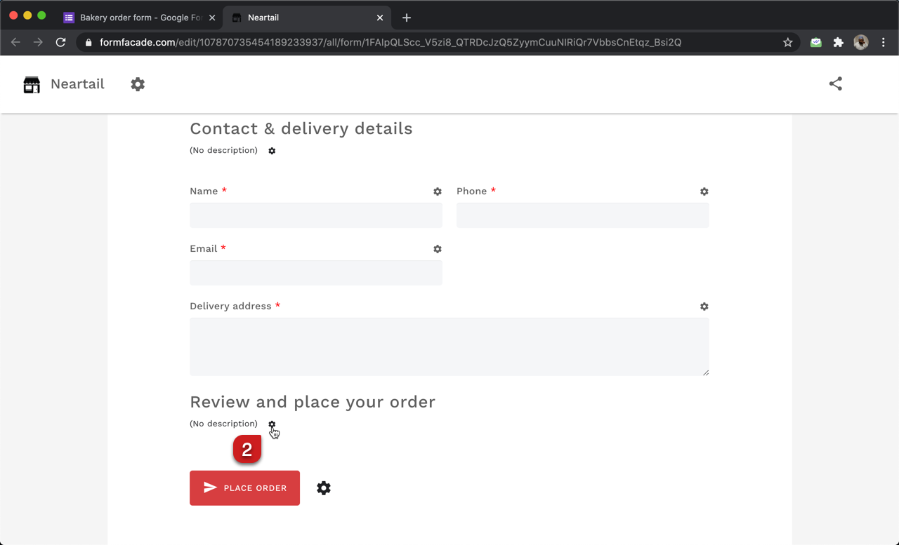 In the Neartail customize interface, click on the ⚙️icon next to (no description).