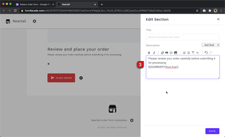 Step 3: Enter the ${SUMMARY(true, true)} formula in the description as shown below.