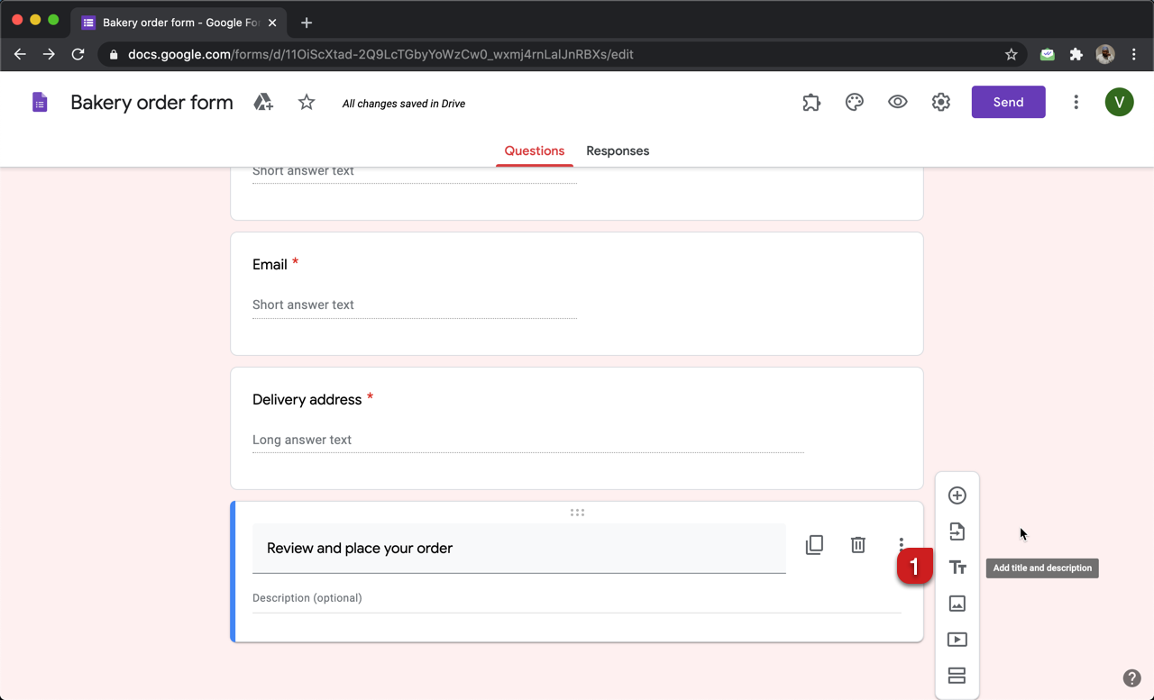 Step 1: Click on Add title and description TT option in Google Forms and add the title as shown below.