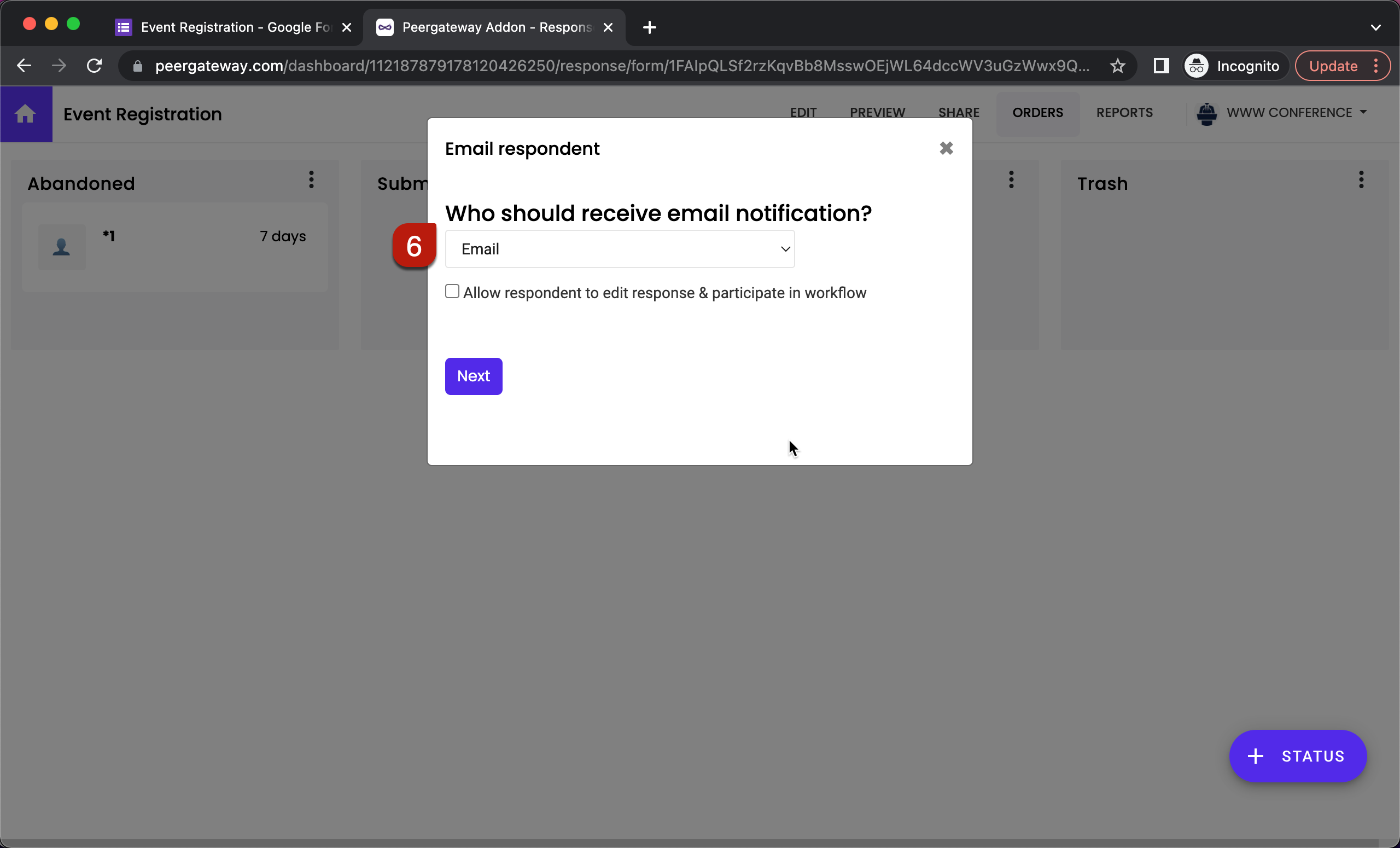 Step 6: Email notifications setup wizard will be displayed. Configure the "To" email by selecting the email address form field from the dropdown list and then click on the Next button.