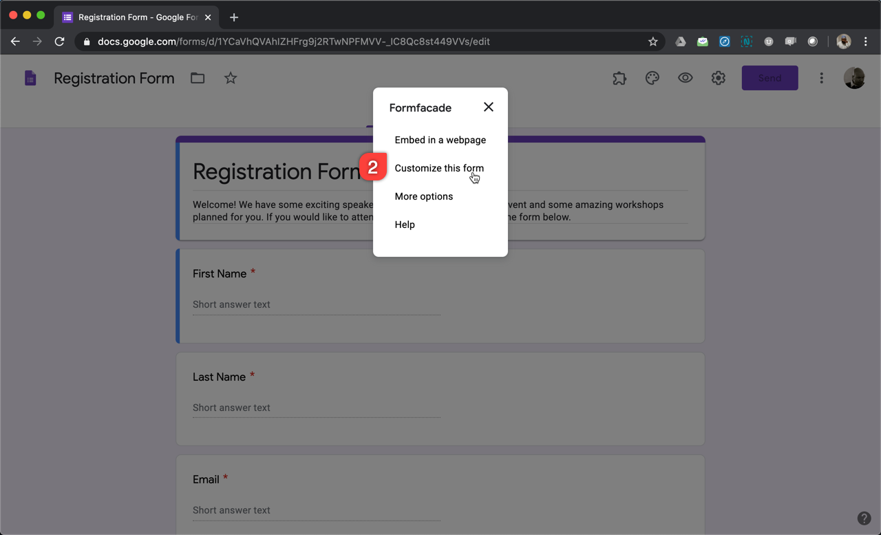 How can I customize the form background color in Google Forms?